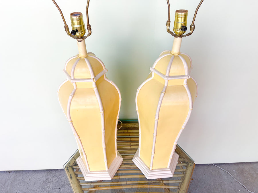 Pair of Faux Bamboo Yellow Lamps