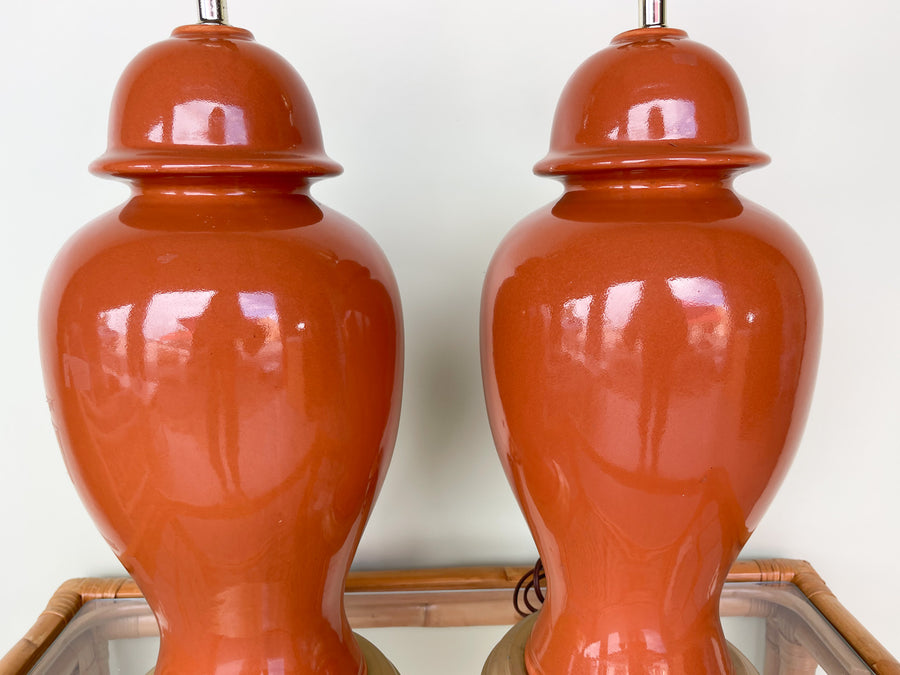 Pair of Ceramic Pumpkin Spice Ginger Jar Lamps