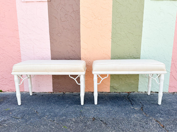 Pair of Faux Bamboo Ficks Reed Benches