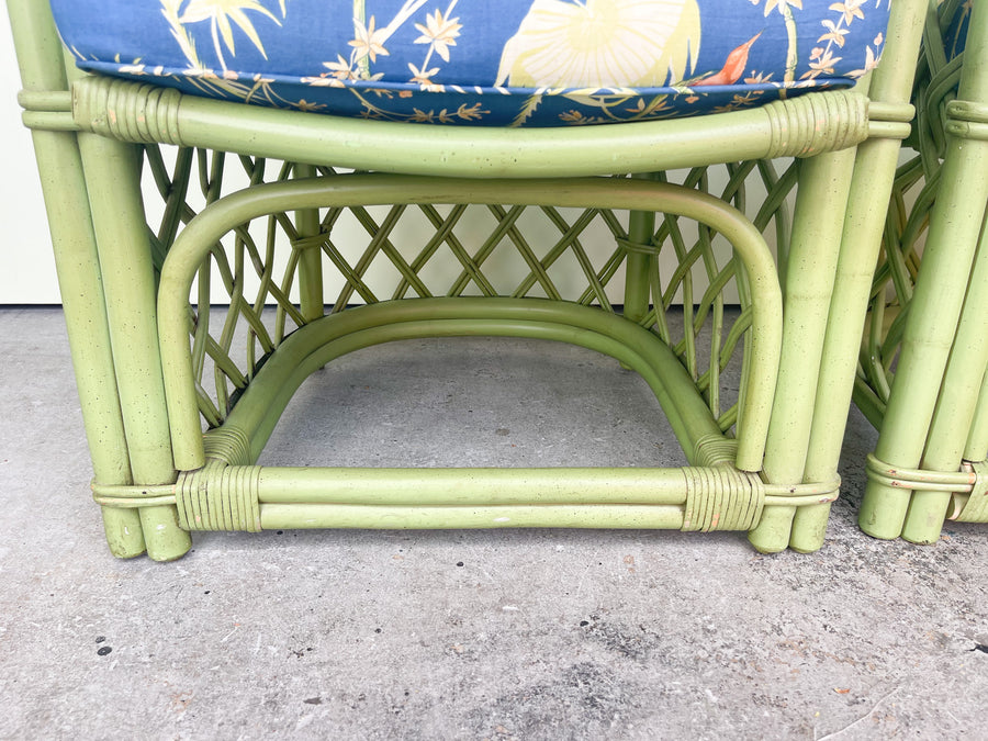 Pair of Ficks Reed Green Barrel Chairs