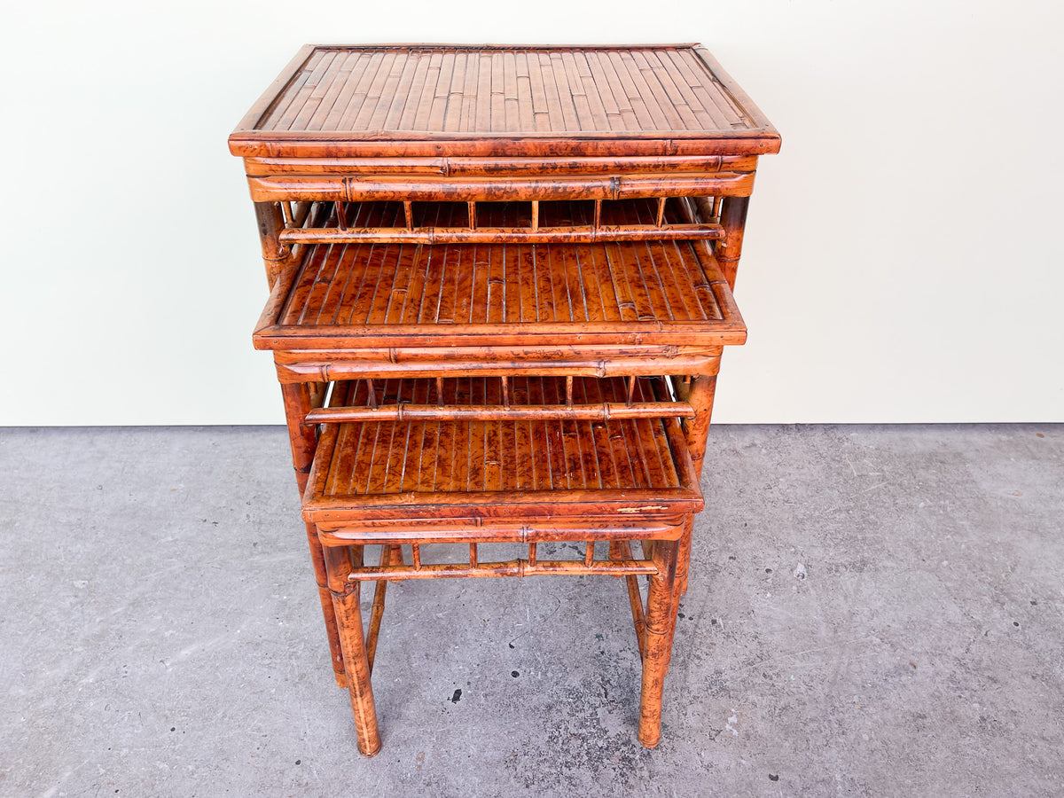 Set of Four Tortoiseshell Bamboo Nesting Tables