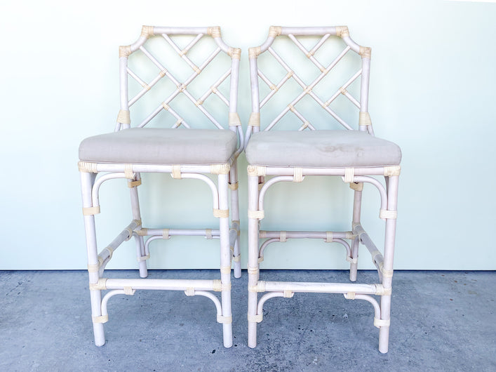 Pair of Rattan Chippendale Bar Stools