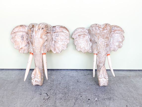 Pair of Wood Carved African Elephant Wall Sconces