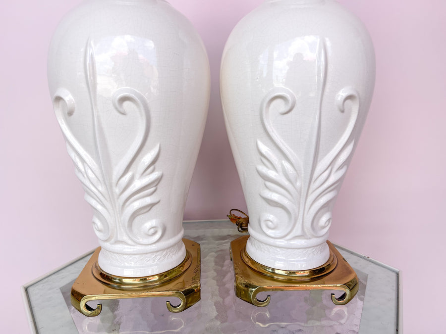 Pair of Cream and Brass Lamps