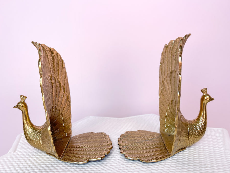 Pair of Brass Peacock Bookends