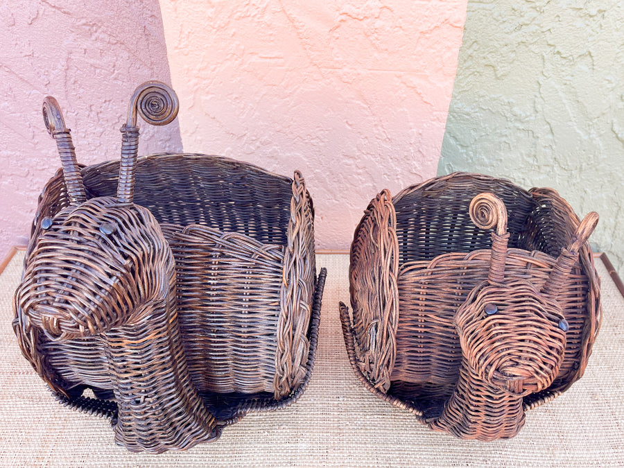 Pair of Wicker Snail Cachepots