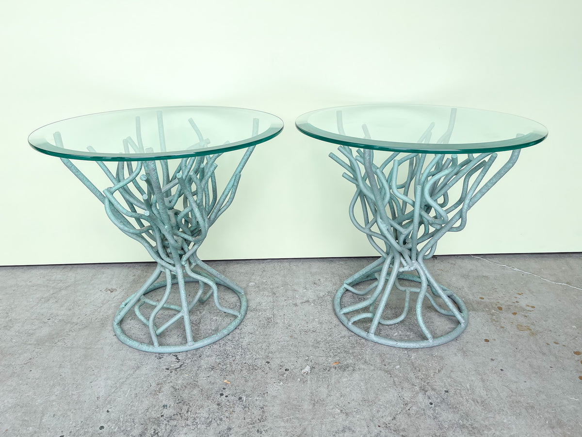 Pair of Faux Coral Iron Side Tables