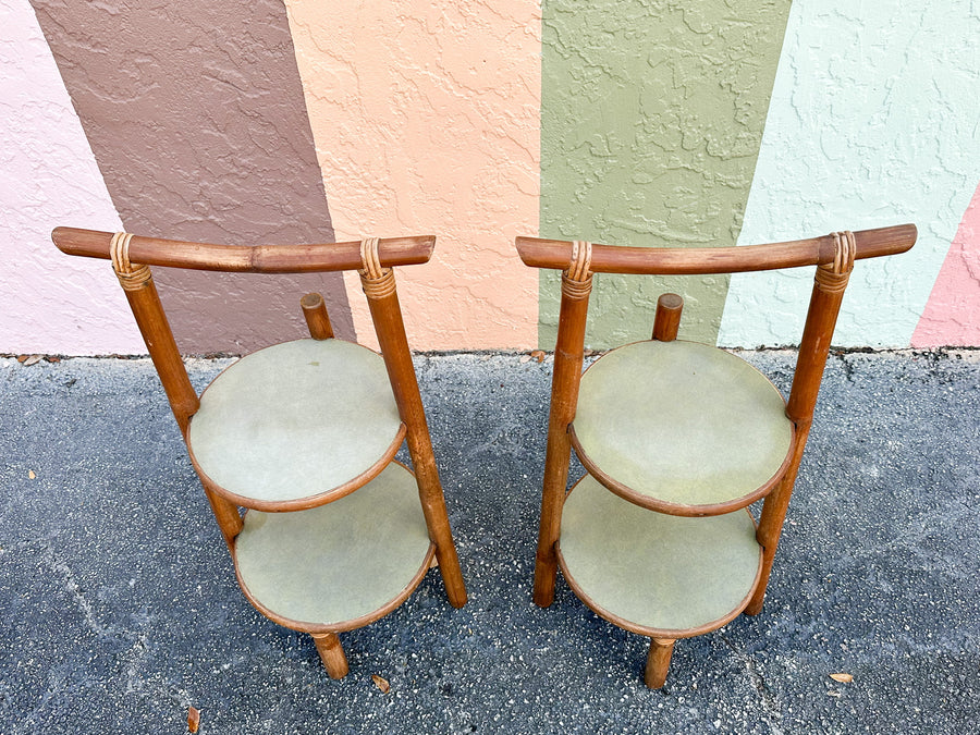 Pair of Old Florida Rattan Plant Stands