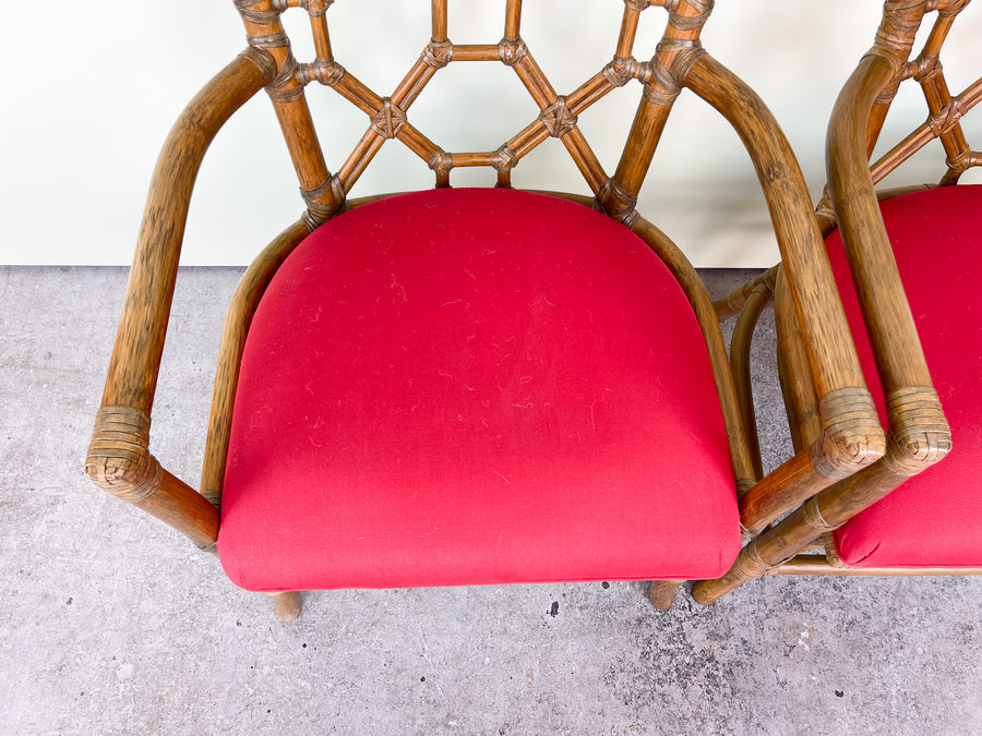 Pair of Rattan Fretwork Arm Chairs