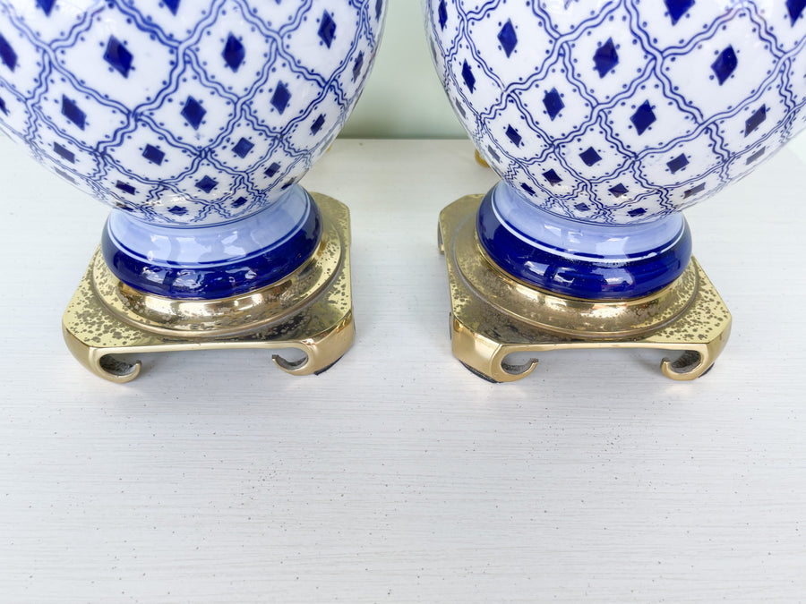 Pair of Cute Blue and White Lamps