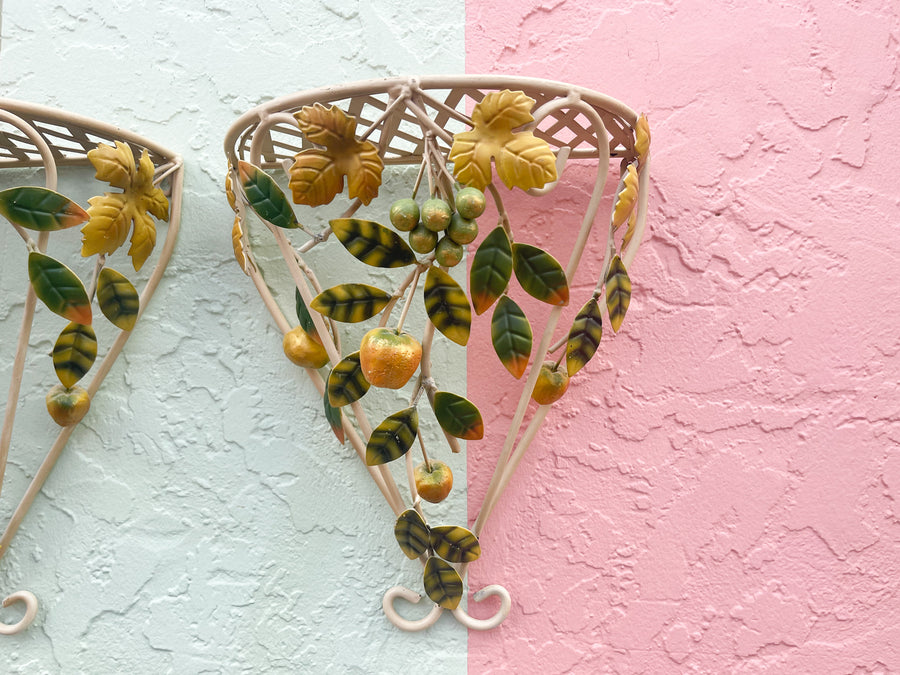 Pair of Tole Fruit Wall Shelves