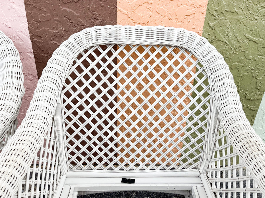 Pair of Palm Beach Braided Lattice Wicker Chairs