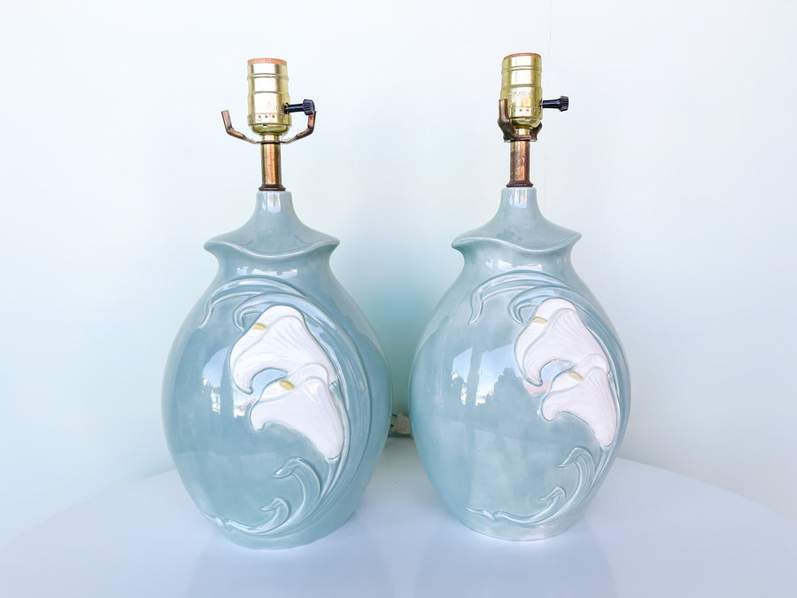 Pair of Petite Seafoam Lily Lamps