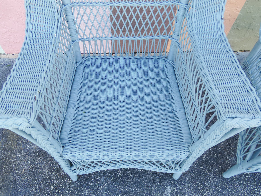 Pair of Cornflower Blue Braided Wicker Chairs
