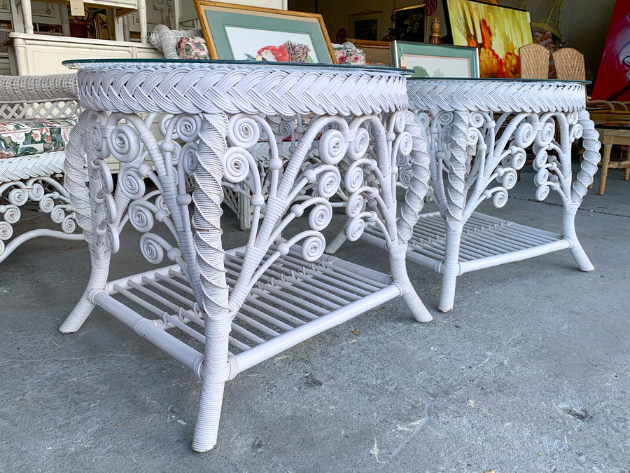 Pair of Fiddlehead Wicker End Tables