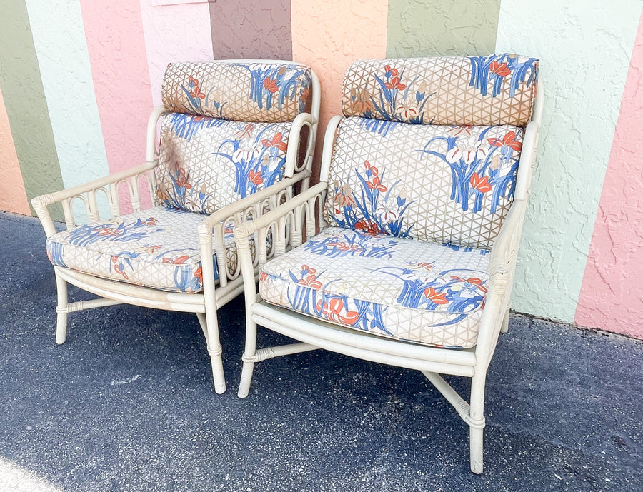 Pair of Ficks Reed Wingback Chairs