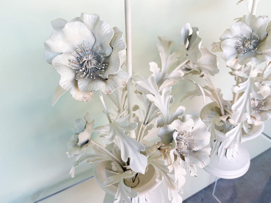 Pair of Italian Tole Flower Lamps