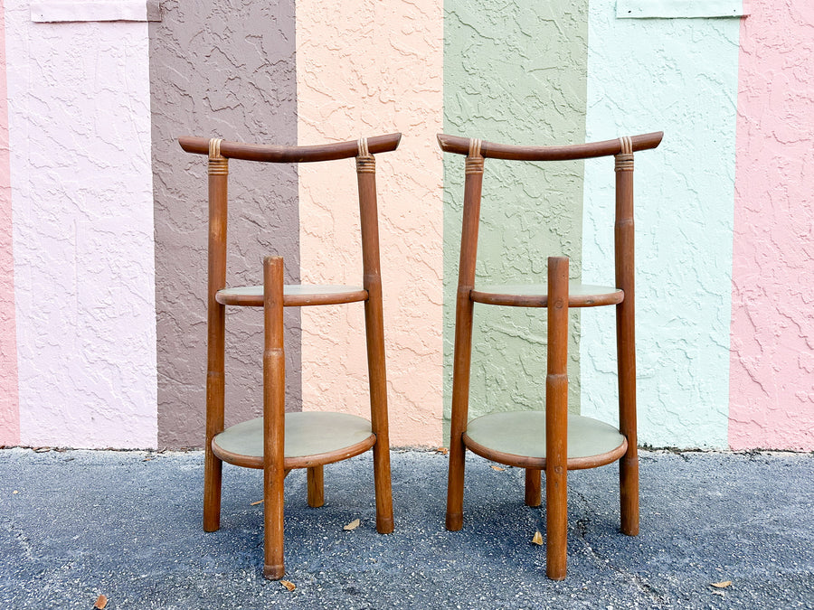 Pair of Old Florida Rattan Plant Stands