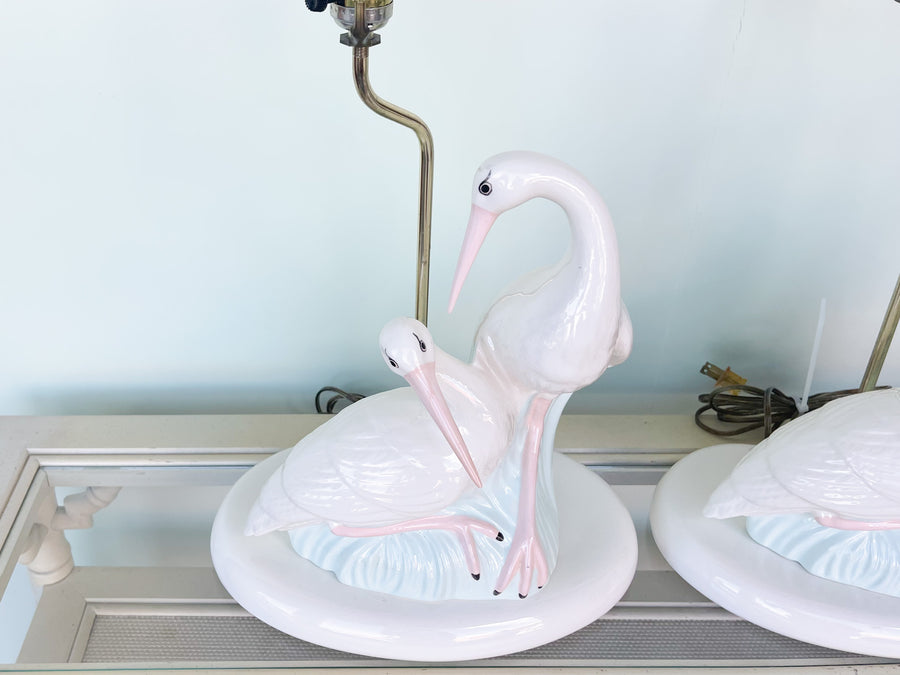 Pair of Old Florida Ibis Lamps