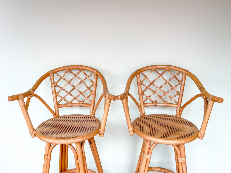 Pair of Rattan and Cane Bar Stools