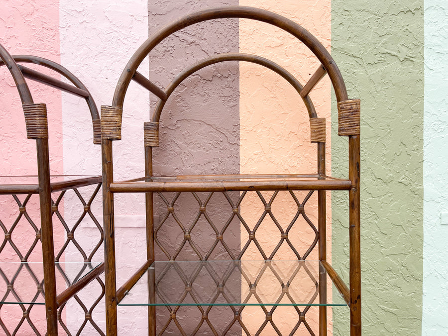 Pair of Island Style Rattan Etageres