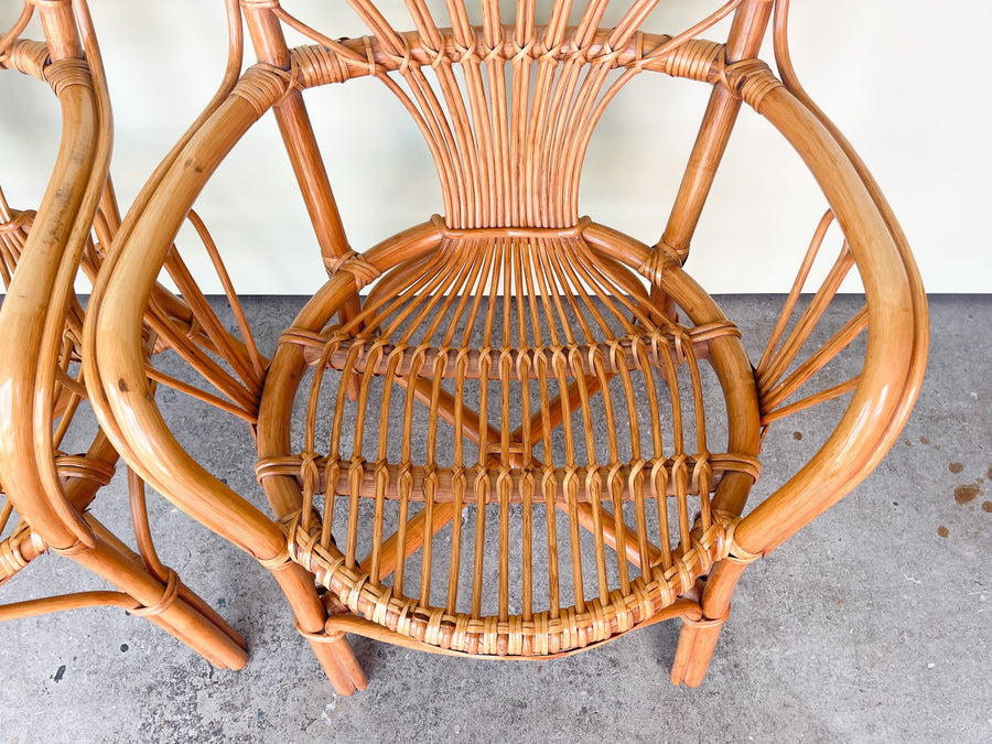 Pair of Cute Coastal Rattan Arm Chairs