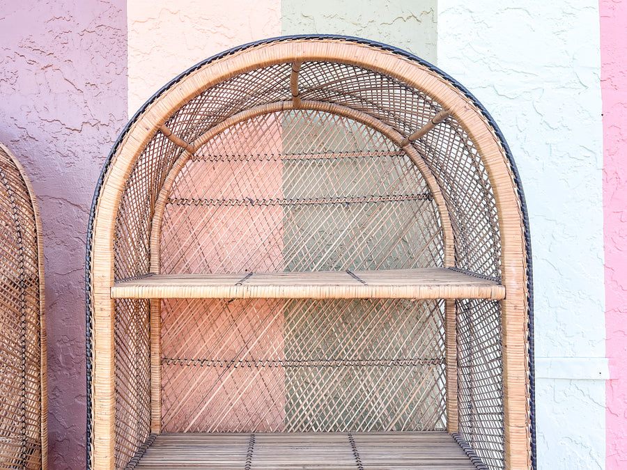 Pair of Coastal Buri Rattan Etageres