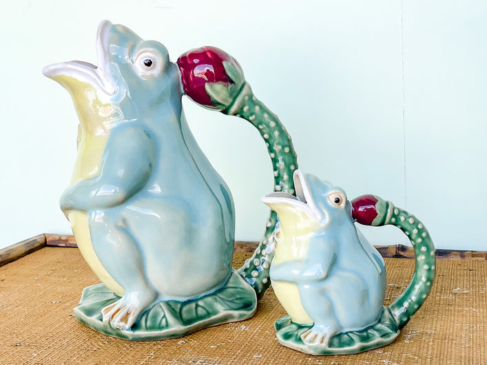 Pair of Majolica Frog Pitchers