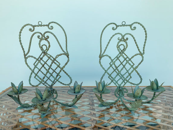 Pair of Sea-Foam Tole Candelabras