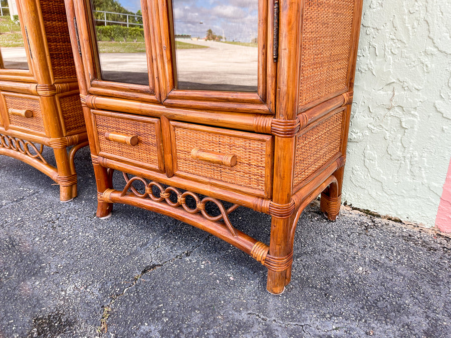 Pair of Island Style Rattan and Seagrass Cabinets