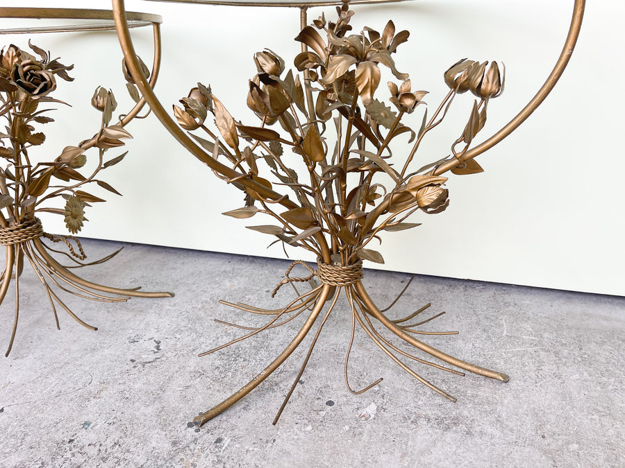 Pair of Italian Tole Floral Side Tables
