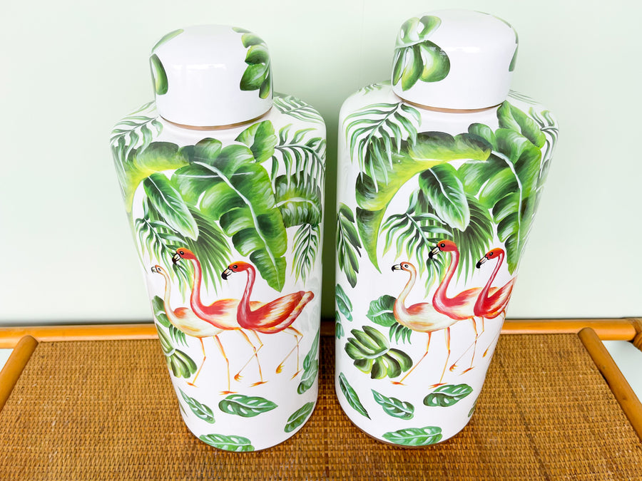 Pair of Large Flamingo Ginger Jars