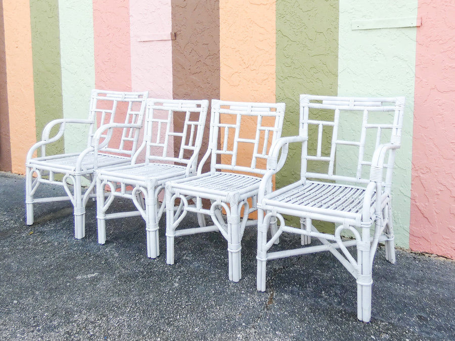 Pair of Painted Rattan Arm Chairs