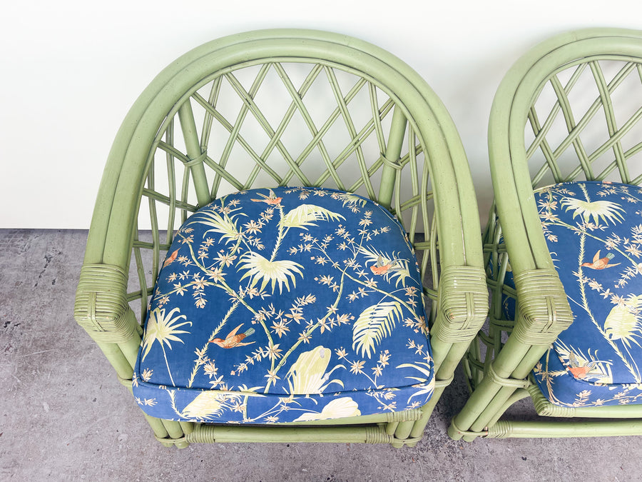 Pair of Ficks Reed Green Barrel Chairs