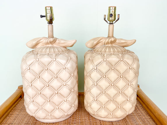 Pair of Ceramic Draper Style Quilted Lamps