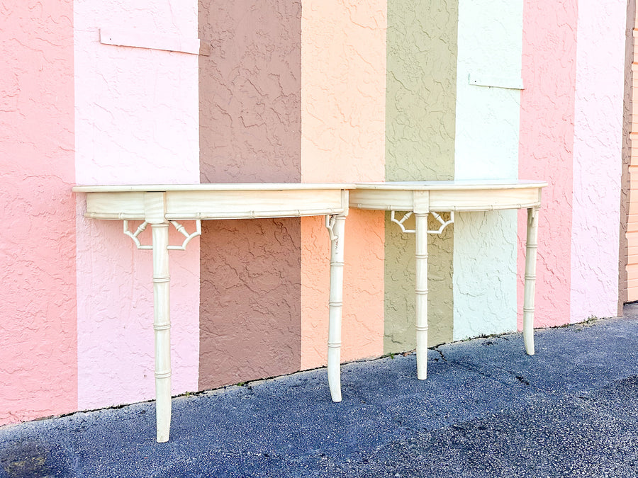 Pair of Faux Bamboo Demilunes