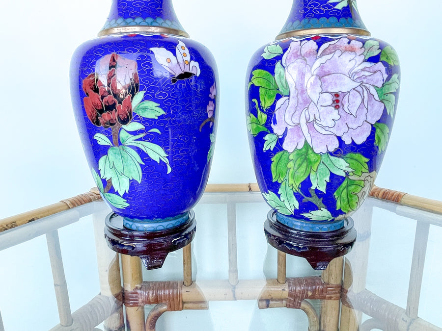 Pair of Floral Cloisonné Vases