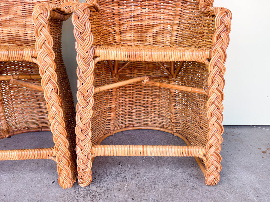 Pair of Braided Rattan Bar Stools