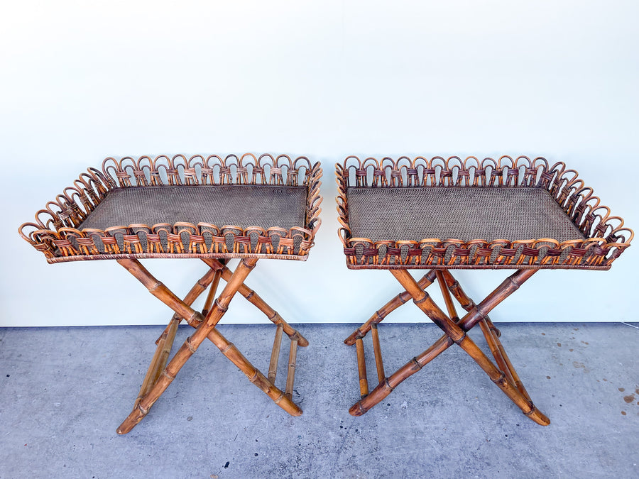 Pair of Island Whimsy Rattan Side Tables