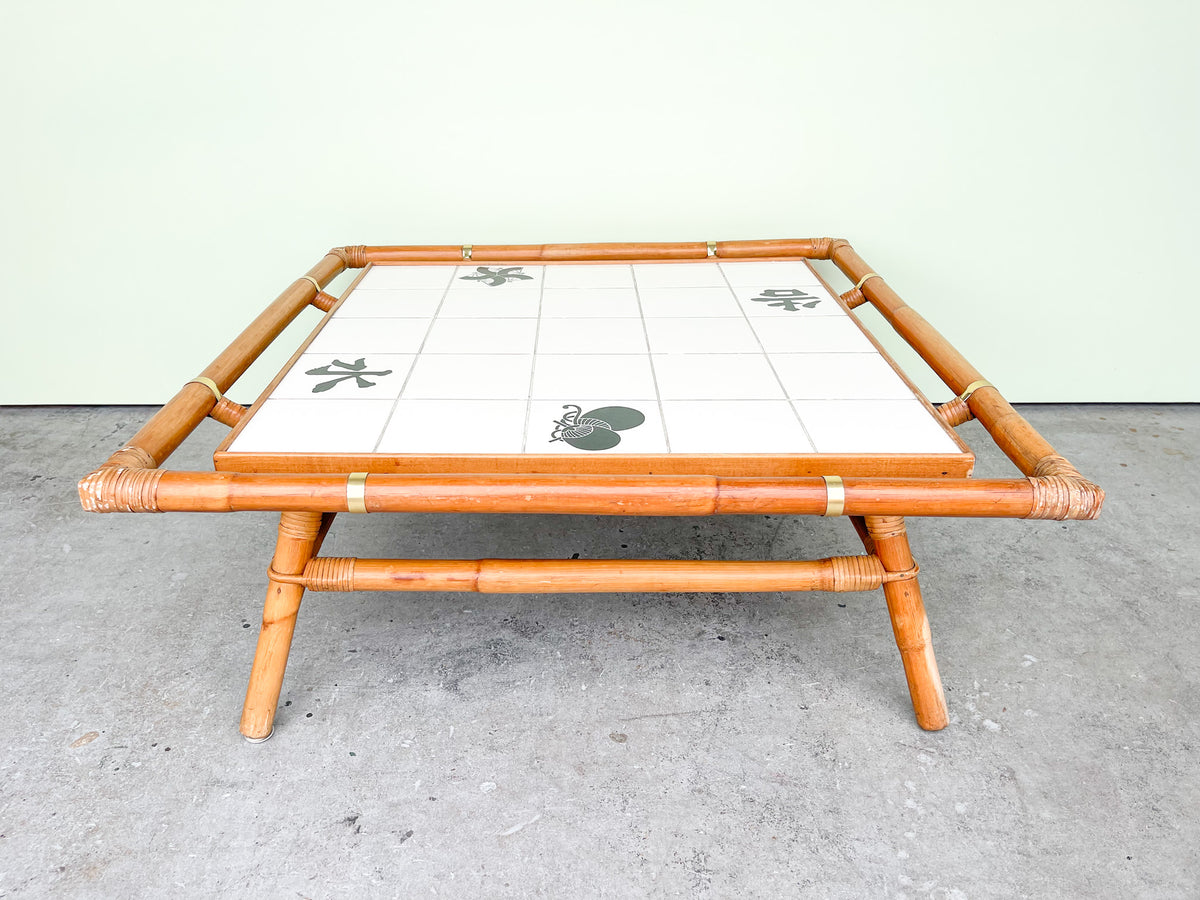 John Wisner for Ficks Reed Rattan Tile Top Coffee Table