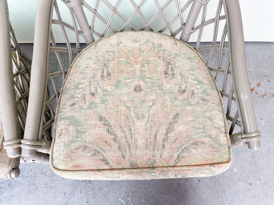 Pair of Ficks Reed Rattan Lattice Barrel Chairs