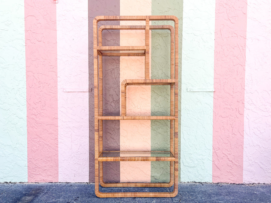 Coastal Chic Rattan Wrapped Etagere