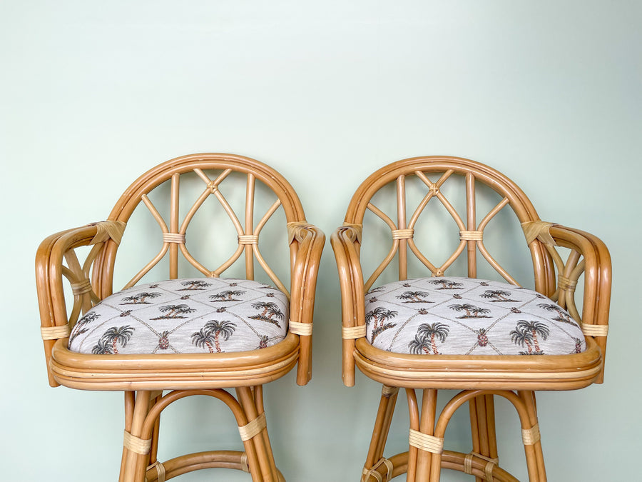Pair of Coastal Rattan Bar Stools