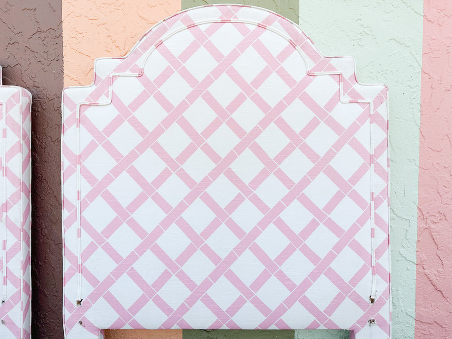 Pair of Pink Lattice Upholstered Twin Headboards