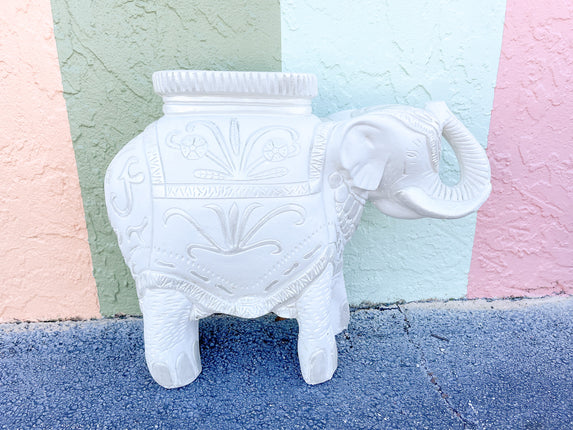 Trunks Up White Plaster Elephant Garden Seat