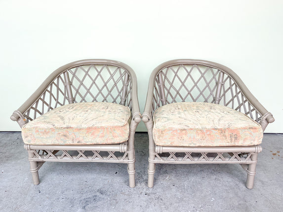 Pair of Ficks Reed Rattan Lattice Barrel Chairs