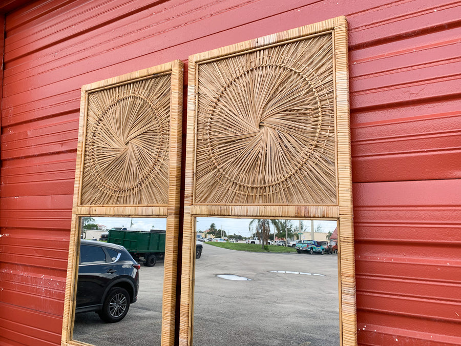Pair of Island Chic Rattan Medallion Mirrors