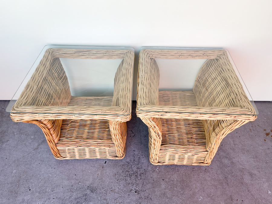 Pair of Island Style Rattan Side Tables