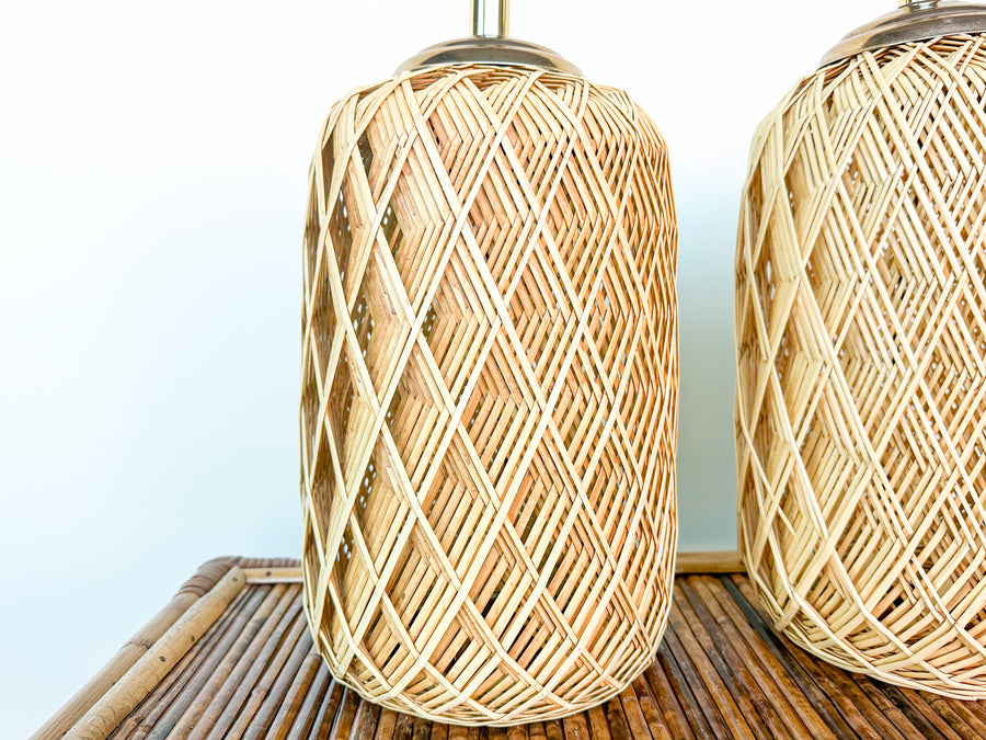 Pair of Coastal Woven Rattan Lamps
