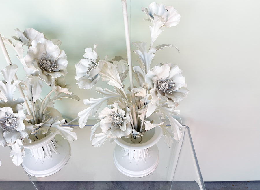 Pair of Italian Tole Flower Lamps